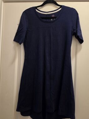 Isaac Mizrahi Navy Short-Sleeve High-Low Swing Dress